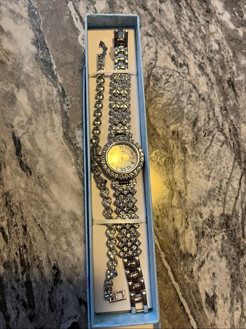 SilverTone Crystal Bracelet Watch With Matching Bracelet